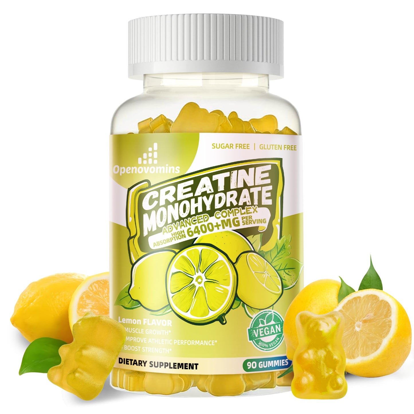Creatine Monohydrate Gummies Complex for Men & Women -Advanced Formula W/L-Taurine + Vitamin B12, Sugar Free Chewable Supplement,90 Lemon Gummies - Maple Wellness Supplements