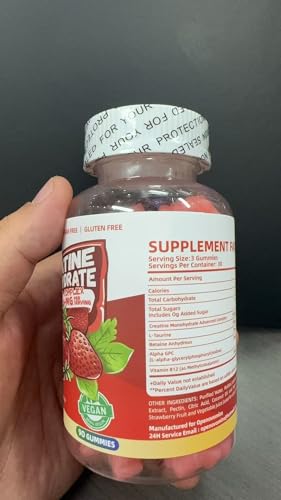 Creatine Monohydrate Gummies Complex for Men & Women -Advanced Formula W/L-Taurine + Vitamin B12, Sugar Free Chewable Supplement,90 Strawberry Gummies - Maple Wellness Supplements