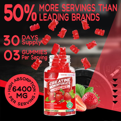 Creatine Monohydrate Gummies Complex for Men & Women -Advanced Formula W/L-Taurine + Vitamin B12, Sugar Free Chewable Supplement,90 Strawberry Gummies - Maple Wellness Supplements