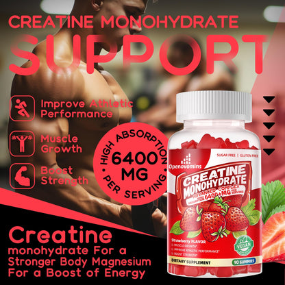 Creatine Monohydrate Gummies Complex for Men & Women -Advanced Formula W/L-Taurine + Vitamin B12, Sugar Free Chewable Supplement,90 Strawberry Gummies - Maple Wellness Supplements