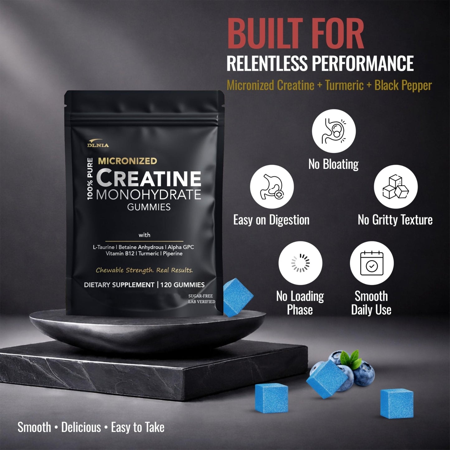 Creatine Monohydrate Gummies for Men & Women - Sugar Free & Vegan Advanced Formula W/L-Taurine + Vitamin B12 - for Muscle Strength, Muscles Builder, Recovery, - Maple Wellness Supplements