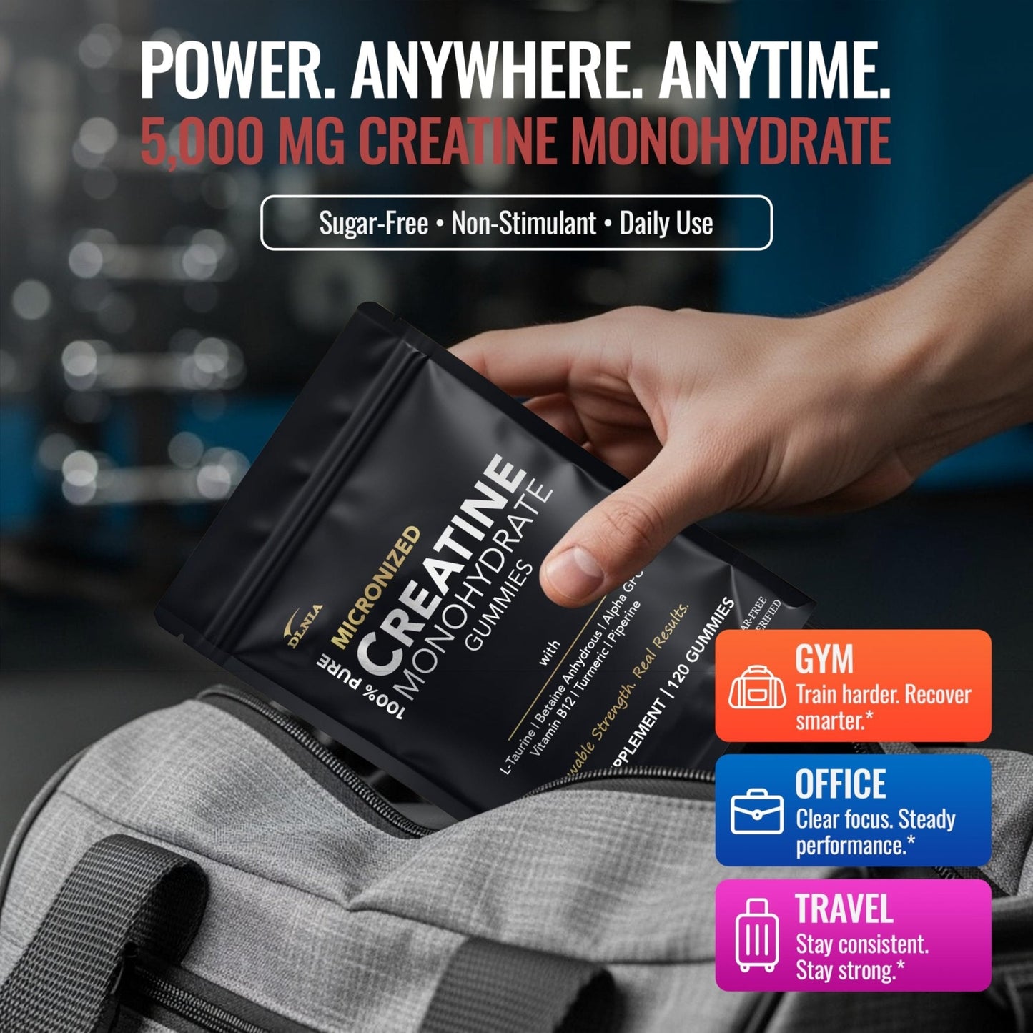 Creatine Monohydrate Gummies for Men & Women - Sugar Free & Vegan Advanced Formula W/L-Taurine + Vitamin B12 - for Muscle Strength, Muscles Builder, Recovery, - Maple Wellness Supplements