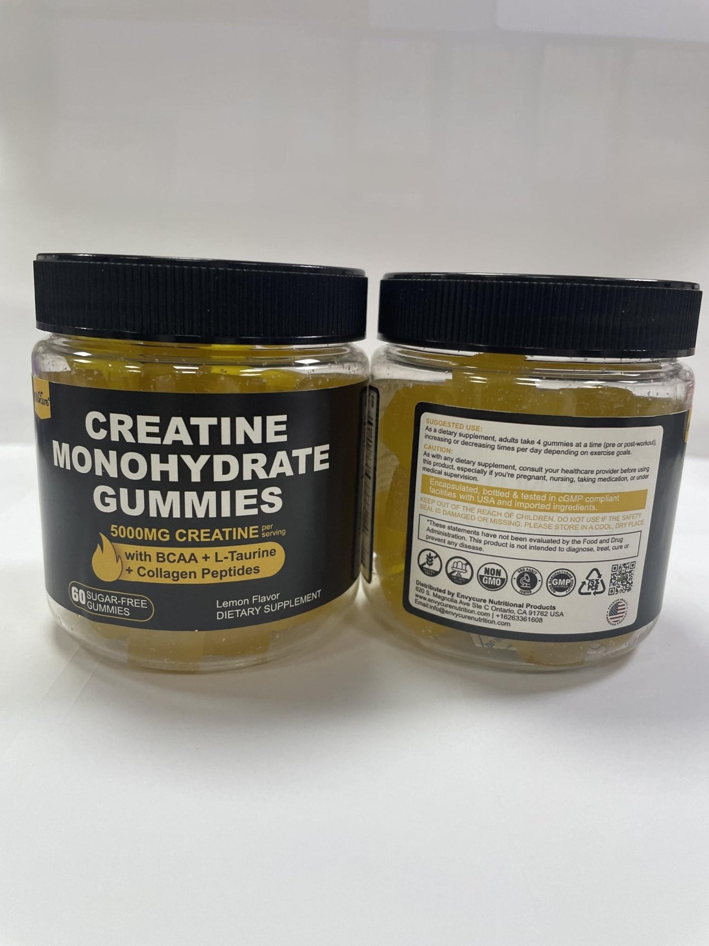 Creatine Monohydrate Gummies for Men & Women - with BCAA, Collagen Peptides, L-Taurine, Vitamin B12, D3, Chewables Creatine Monohydrate 5g Per Serving, Natural Lemon Flavor, Sugar Free, 2 Pack - Maple Wellness Supplements