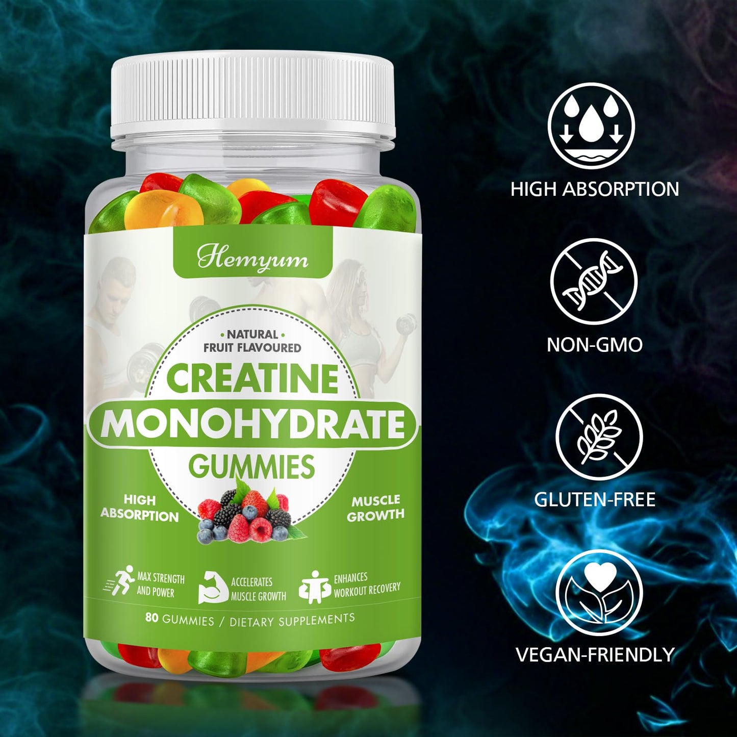 Creatine Monohydrate Gummies - Pre-Workout Creatine for Women Men, Enhanced Muscle Strength, Boost Focus and Endurance, Muscle Builder,Complex L-Taurine + Vitamin B12,Vegan, Gluten-Free 160 Count - Maple Wellness Supplements