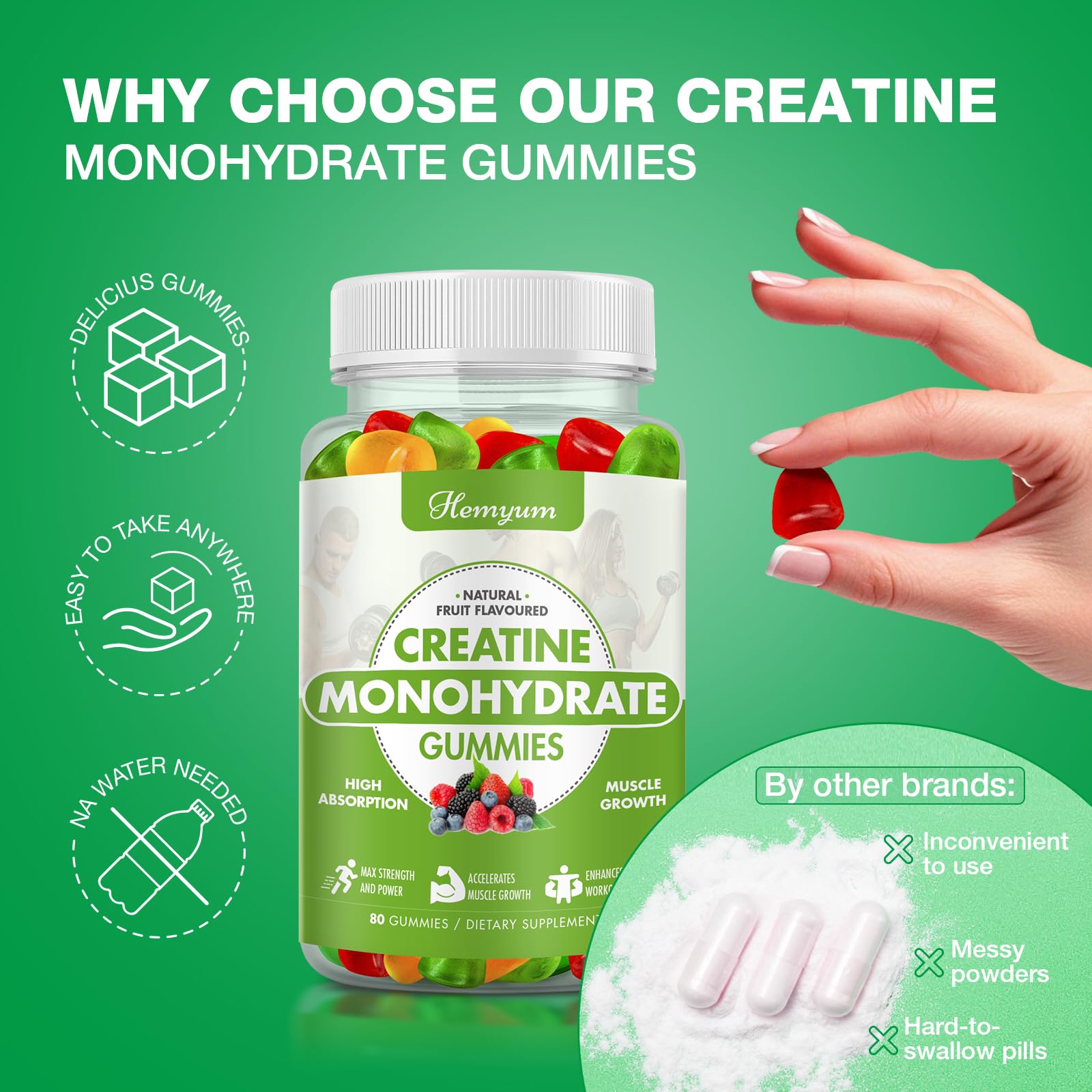 Creatine Monohydrate Gummies - Pre-Workout Creatine for Women Men, Enhanced Muscle Strength, Boost Focus and Endurance, Muscle Builder,Complex L-Taurine + Vitamin B12,Vegan, Gluten-Free 160 Count - Maple Wellness Supplements