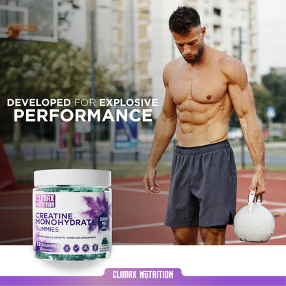Creatine Monohydrate Gummies - Vegan, Sugar-Free, Gluten-Free - Boosts Muscle Recovery, Strength & Lean Muscle Growth - Brain Health Support - for Men & Women - Blueberry Flavor - 120 Gummies - Maple Wellness Supplements