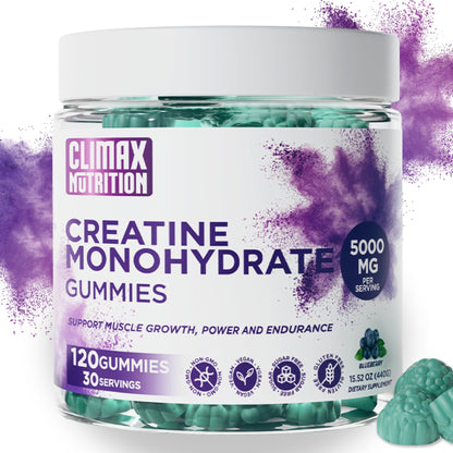 Creatine Monohydrate Gummies - Vegan, Sugar-Free, Gluten-Free - Boosts Muscle Recovery, Strength & Lean Muscle Growth - Brain Health Support - for Men & Women - Blueberry Flavor - 120 Gummies - Maple Wellness Supplements