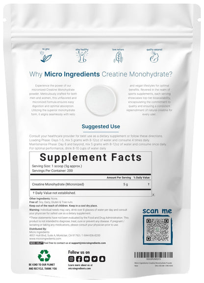 Creatine Monohydrate Powder 1 kg (2.2 Lbs), 5000mg Per Serv, Micronized Creatine Powder, Unflavored, Pure, No Filler, Keto & Vegan Friendly, Easy Dissolve Pre Workout Creatine for Women and Men - Maple Wellness Supplements