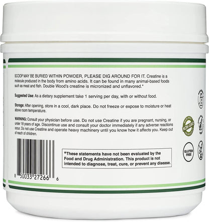 Creatine Monohydrate Powder 1.1lbs (100 Servings of 5 Grams Each) - No Fillers, Vegan Safe, Non-GMO, Gluten Free by Double Wood - Maple Wellness Supplements