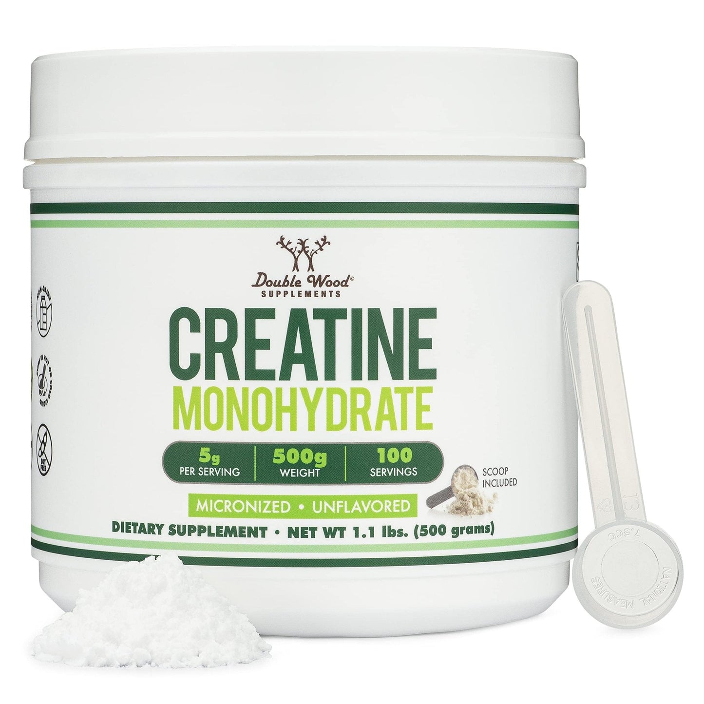 Creatine Monohydrate Powder 1.1lbs (100 Servings of 5 Grams Each) - No Fillers, Vegan Safe, Non-GMO, Gluten Free by Double Wood - Maple Wellness Supplements