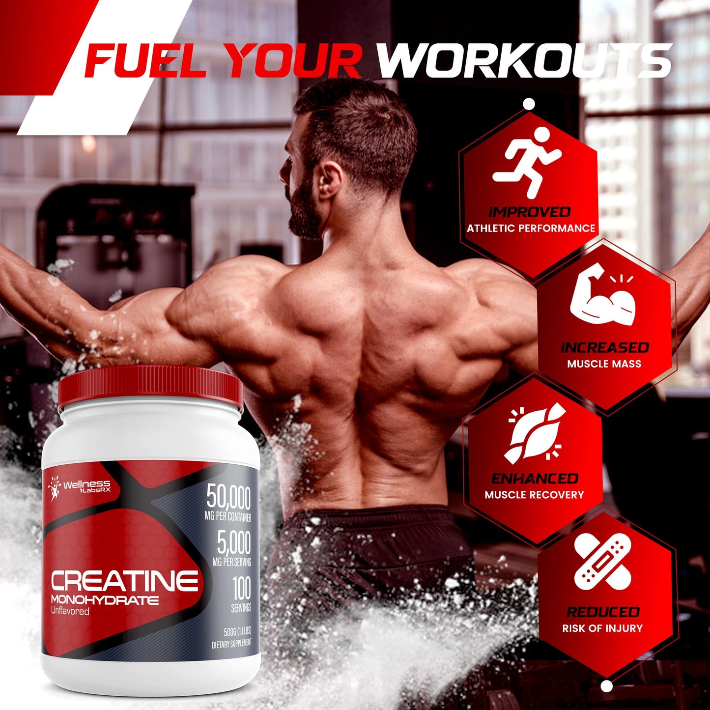 Creatine Monohydrate Powder - 5000mg Micronized for Muscle Growth, Enhanced - Maple Wellness Supplements