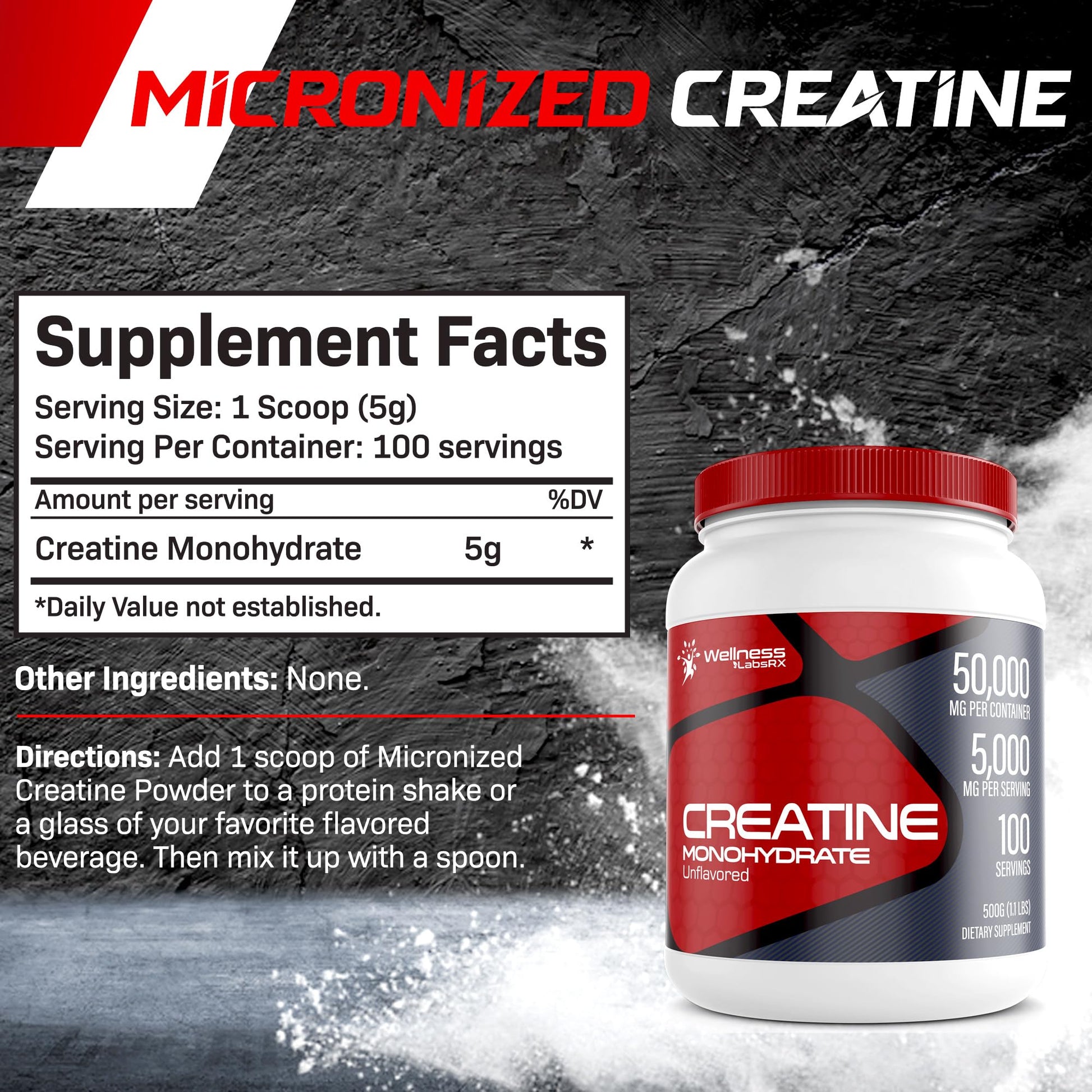 Creatine Monohydrate Powder - 5000mg Micronized for Muscle Growth, Enhanced - Maple Wellness Supplements