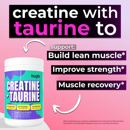 Creatine with Taurine for Women & Men - Unflavored Micronized Creatine Monohydrate Plus Taurine Powder to Support Muscle Strength, Recovery & Brain Health (60 Servings) - Maple Wellness Supplements