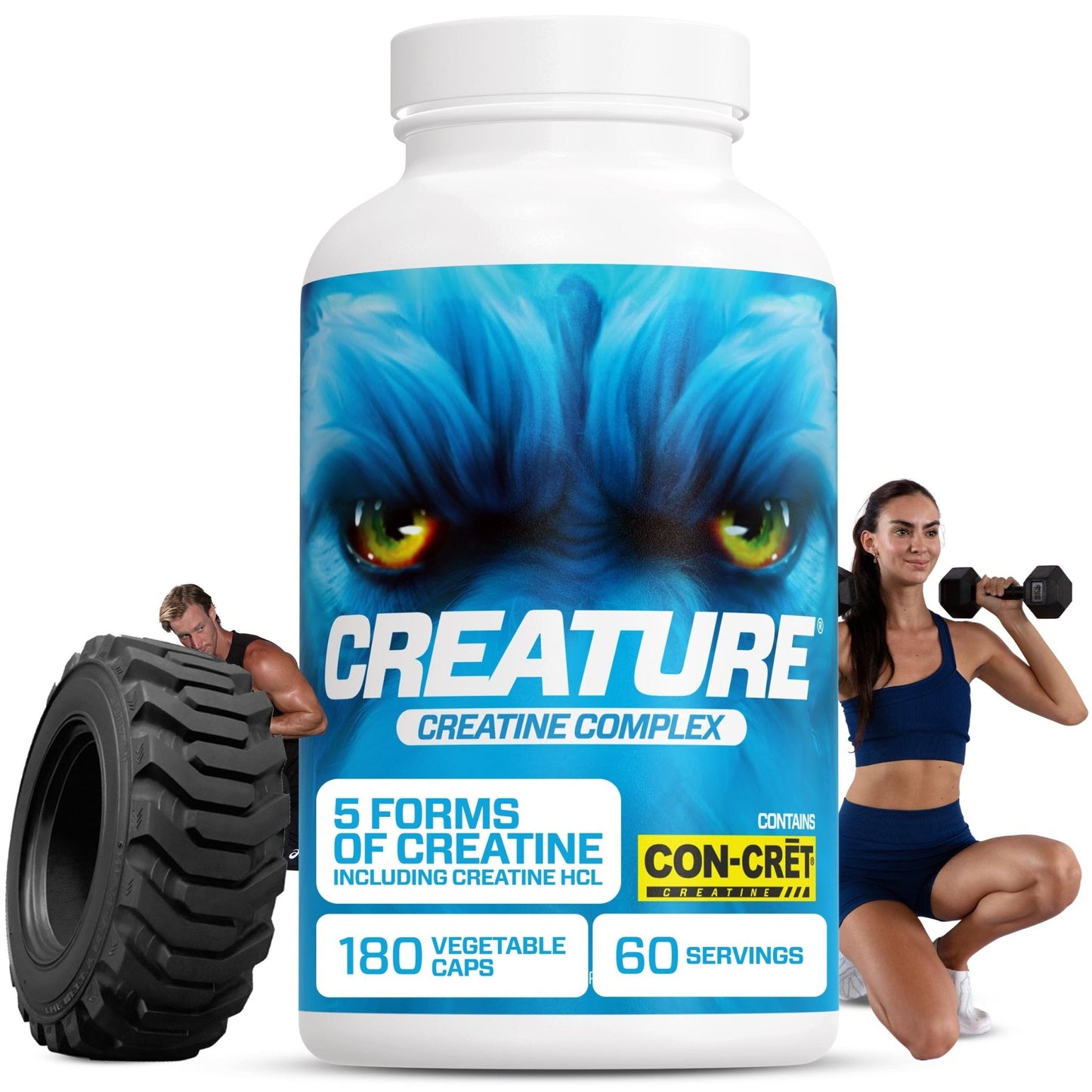 CREATURE® Creatine Complex - Creatine Monohydrate Capsules with 5 Types of Creatine Including Con-Crēt® Creatine HCL, Promotes Muscle, Strength, Endurance, Brain Health, 180 Veggie Caps, 60 Servings - Maple Wellness Supplements