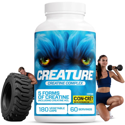CREATURE® Creatine Complex - Creatine Monohydrate Capsules with 5 Types of Creatine Including Con-Crēt® Creatine HCL, Promotes Muscle, Strength, Endurance, Brain Health, 180 Veggie Caps, 60 Servings - Maple Wellness Supplements