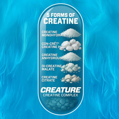 CREATURE® Creatine Complex - Creatine Monohydrate Capsules with 5 Types of Creatine Including Con-Crēt® Creatine HCL, Promotes Muscle, Strength, Endurance, Brain Health, 180 Veggie Caps, 60 Servings - Maple Wellness Supplements
