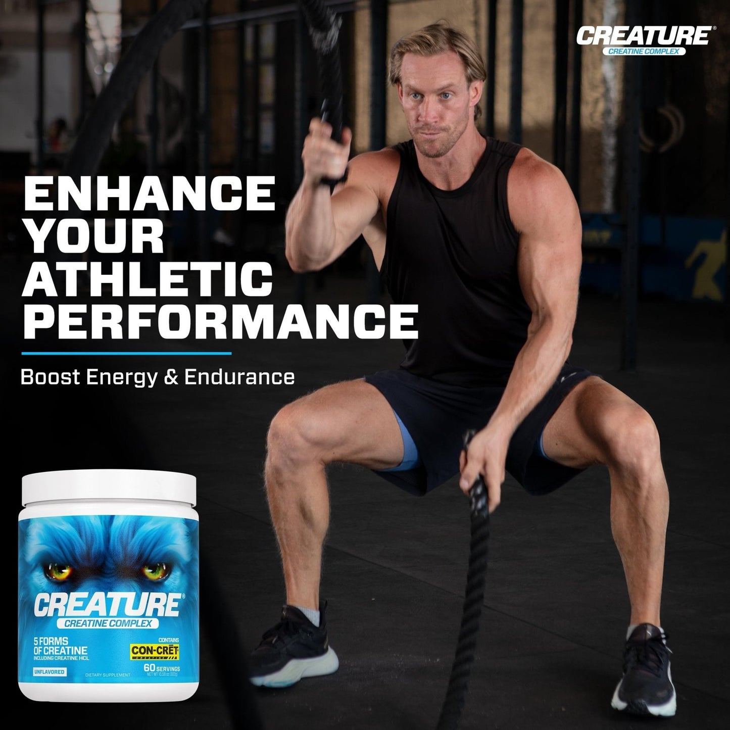 CREATURE® Creatine Complex - Creatine Monohydrate Powder with 5 Types of Creatine Including Con-Crēt® Creatine HCL, Promotes Muscle, Strength, Endurance, Brain Health, Unflavored, 300g 60 Servings - Maple Wellness Supplements