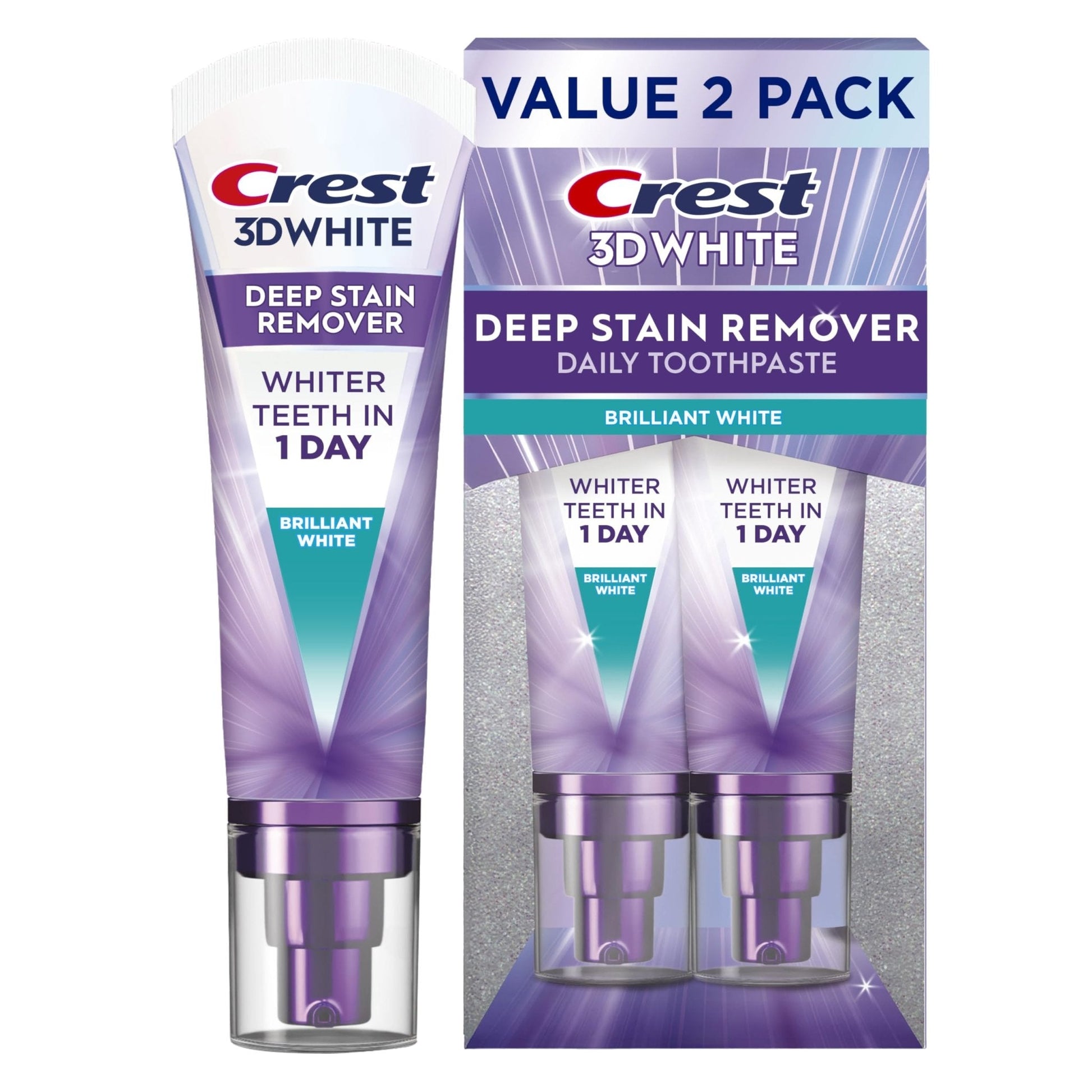 Crest 3DWhite Brilliance Deep Stain Remover Brilliant White Toothpaste - 3.1oz/2pk - Maple Wellness Supplements