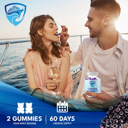CRUISE IMMUNITY Immune Support Gummies for Cruisers with Vitamin C, B12, Zinc, Elderberry Extract, 60 Gummies, 30 Servings - Maple Wellness Supplements
