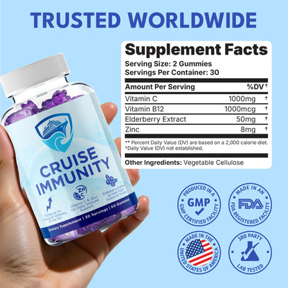 CRUISE IMMUNITY Immune Support Gummies for Cruisers with Vitamin C, B12, Zinc, Elderberry Extract, 60 Gummies, 30 Servings - Maple Wellness Supplements
