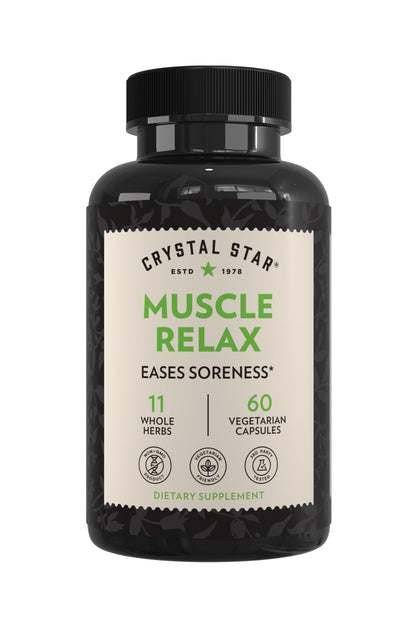 Crystal Star Muscle Relax (60 Capsules) – Herbal Relief from Sore Muscles, Cramps & Spasms – Valerian Root, Jamaica Dogwood & Cramp Bark - Non-GMO - Maple Wellness Supplements