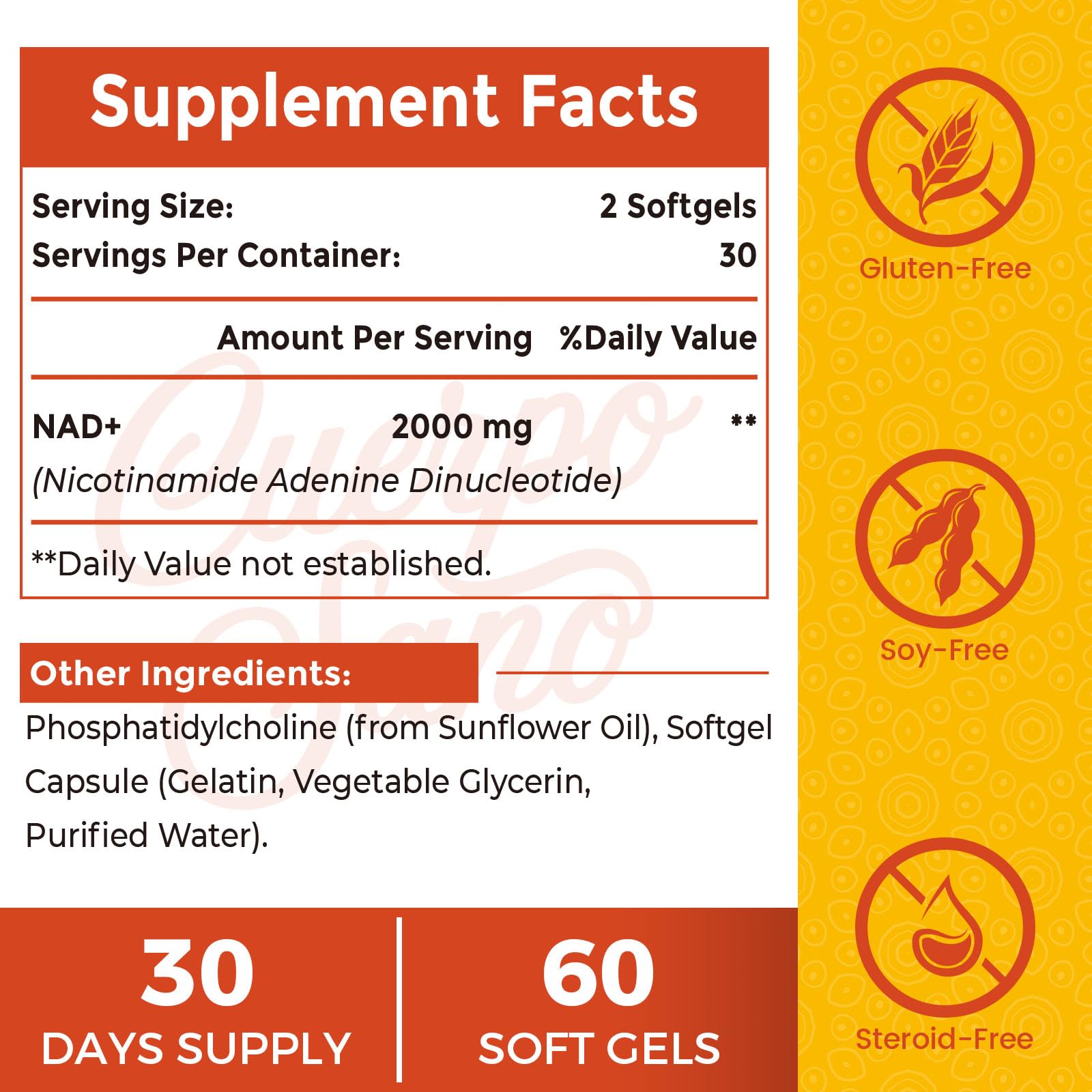 Cuerpo Sano 2000 MG NAD Supplement, Liposomal NAD+ with High Absorption, More Efficient Than Nicotinamide Riboside, Pure & Plus Boosting Supplement, Aging Defense, Metabolism & Cellular, 60 softgels - Maple Wellness Supplements