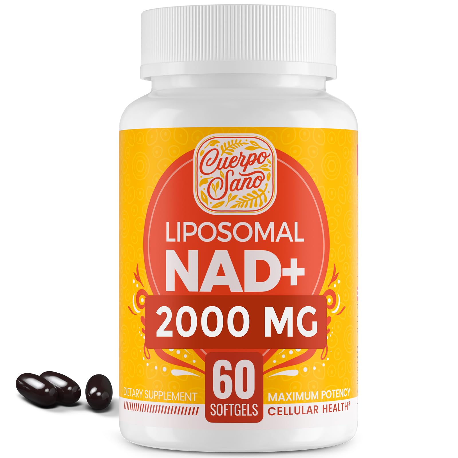 Cuerpo Sano 2000 MG NAD Supplement, Liposomal NAD+ with High Absorption, More Efficient Than Nicotinamide Riboside, Pure & Plus Boosting Supplement, Aging Defense, Metabolism & Cellular, 60 softgels - Maple Wellness Supplements