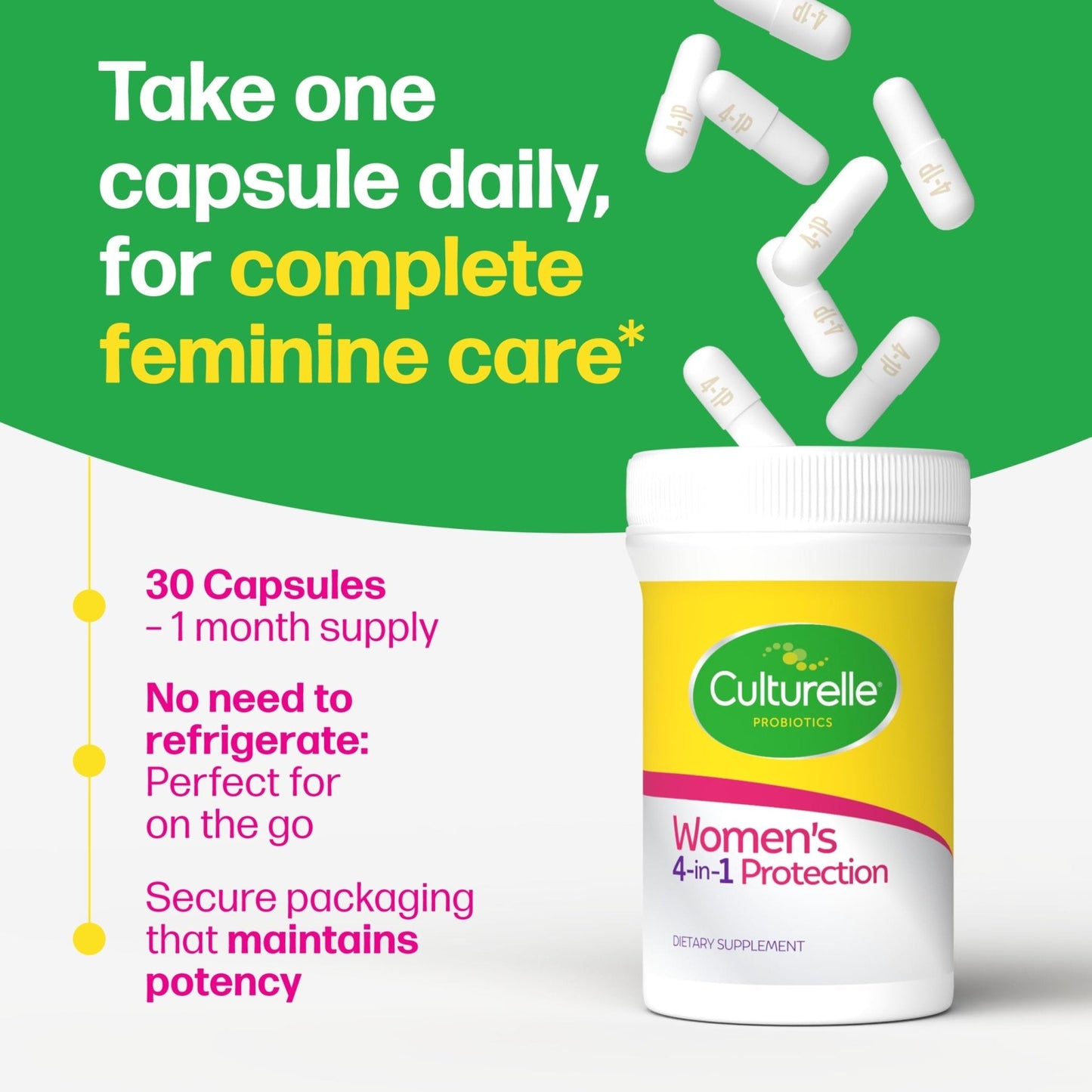 Culturelle 4-in-1 Probiotics for Women, Daily Probiotic & Prebiotic Supplement to Support Vaginal Health, Digestive Health, Immune Health - Maple Wellness Supplements