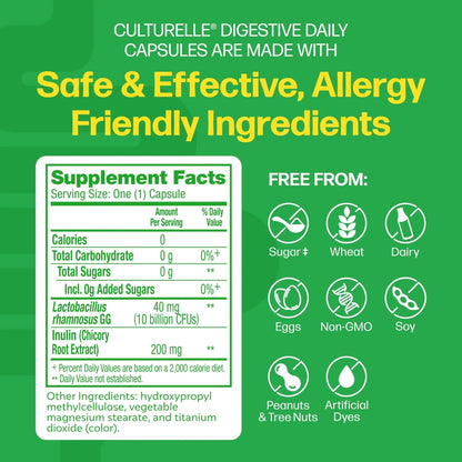 Culturelle Daily Probiotic Capsules For Men & Women, Most Clinically Studied Probiotic Strain, Digestive & Gut Health, Supports Occasional Diarrhea, Gas & Bloating, 1 Month Supply, 30 CT - Maple Wellness Supplements