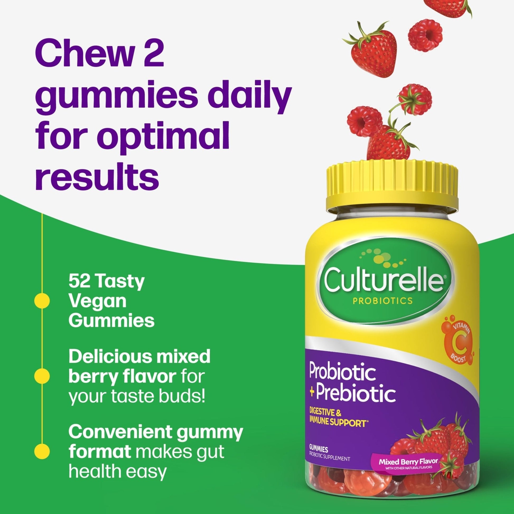 Culturelle Daily Probiotic Gummies for Women & Men, Berry Flavor, 52 Count, Naturally-Sourced Daily Probiotic - Maple Wellness Supplements