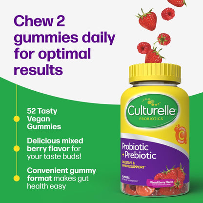 Culturelle Daily Probiotic Gummies for Women & Men, Berry Flavor, 52 Count, Naturally-Sourced Daily Probiotic - Maple Wellness Supplements
