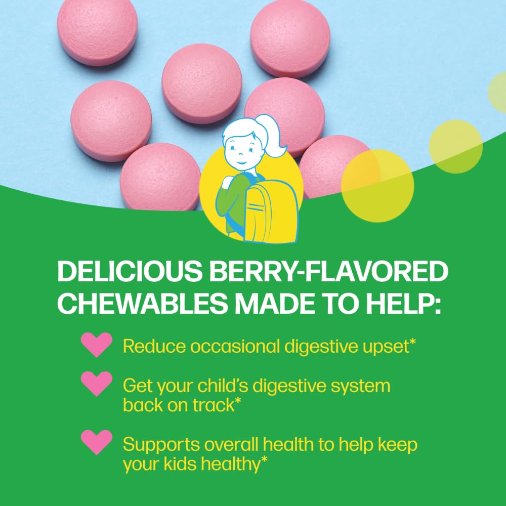Culturelle Kids Chewable Daily Probiotic for Kids, Ages 3+, 30 Count, 1 Pediatrician-Recommended Brand, Natural Berry Flavored Daily Probiotics - Maple Wellness Supplements