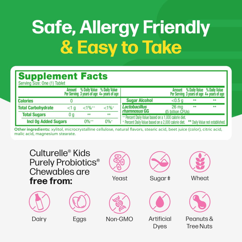 Culturelle Kids Chewable Daily Probiotic for Kids, Ages 3+, 30 Count, 1 Pediatrician-Recommended Brand, Natural Berry Flavored Daily Probiotics - Maple Wellness Supplements