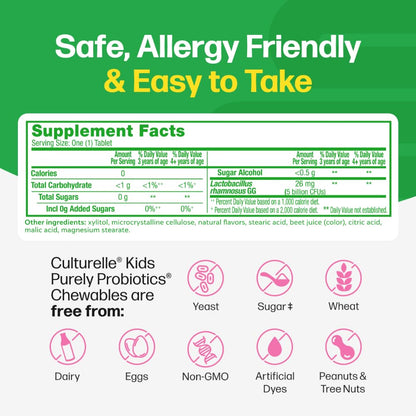 Culturelle Kids Chewable Daily Probiotic for Kids, Ages 3+, 30 Count, 1 Pediatrician-Recommended Brand, Natural Berry Flavored Daily Probiotics - Maple Wellness Supplements