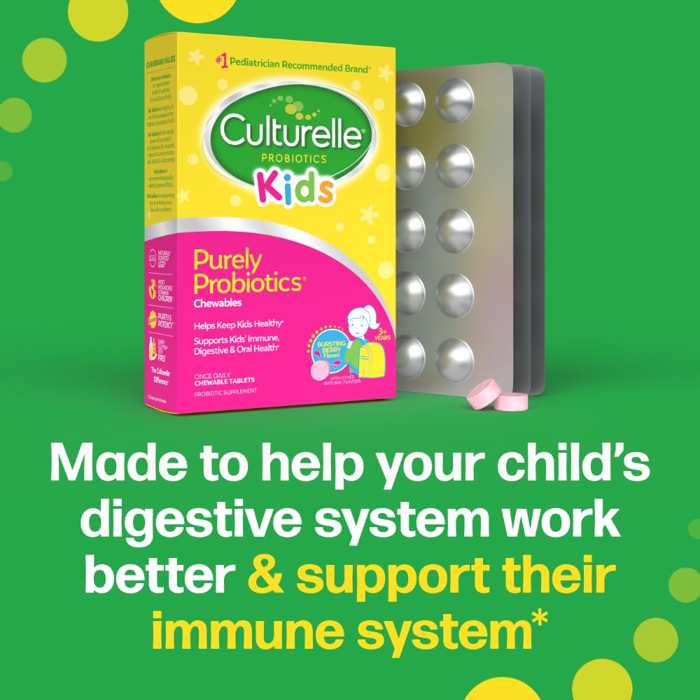 Culturelle Kids Chewable Daily Probiotic for Kids, Ages 3+, 30 Count, 1 Pediatrician-Recommended Brand, Natural Berry Flavored Daily Probiotics - Maple Wellness Supplements