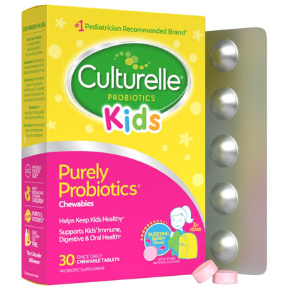 Culturelle Kids Chewable Daily Probiotic for Kids, Ages 3+, 30 Count, 1 Pediatrician-Recommended Brand, Natural Berry Flavored Daily Probiotics - Maple Wellness Supplements