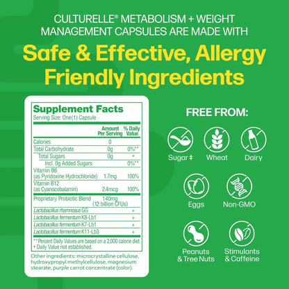 Culturelle Metabolism + Weight Management with SlimBiotics® Probiotic Capsules – 30 Count – Helps Safely Manage Weight - Promotes Healthy Metabolism and Physical & Mental Energy - Maple Wellness Supplements