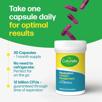 Culturelle Metabolism + Weight Management with SlimBiotics® Probiotic Capsules – 30 Count – Helps Safely Manage Weight - Promotes Healthy Metabolism and Physical & Mental Energy - Maple Wellness Supplements
