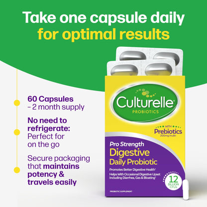 Culturelle Pro Strength Daily Probiotics For Digestive Health (2 Month Supply) with Prebiotics for Women & Men, Supports Occasional Diarrhea - Maple Wellness Supplements