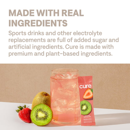 Cure Hydration | Plant-Based Electrolyte Drink Mix | No Added Sugar | FSA-HSA | Dehydration Relief Powder Made with Coconut Water | Non-GMO | Vegan | Pouch of 14 Packets - Blood Orange - Maple Wellness Supplements