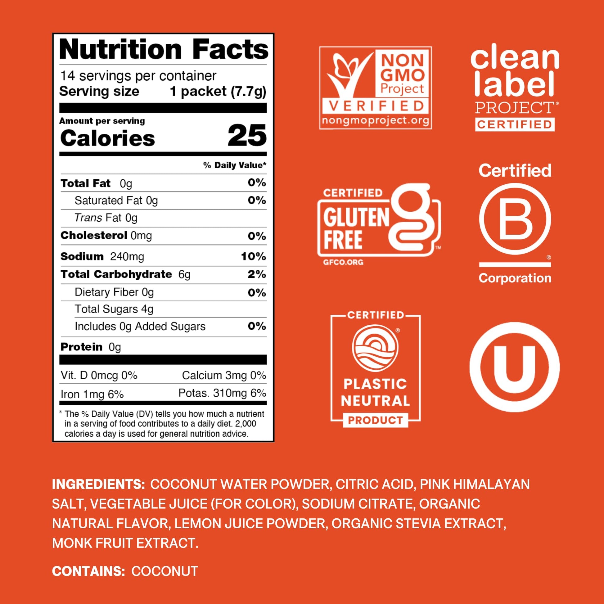 Cure Hydration | Plant-Based Electrolyte Drink Mix | No Added Sugar | FSA-HSA | Dehydration Relief Powder Made with Coconut Water | Non-GMO | Vegan | Pouch of 14 Packets - Blood Orange - Maple Wellness Supplements