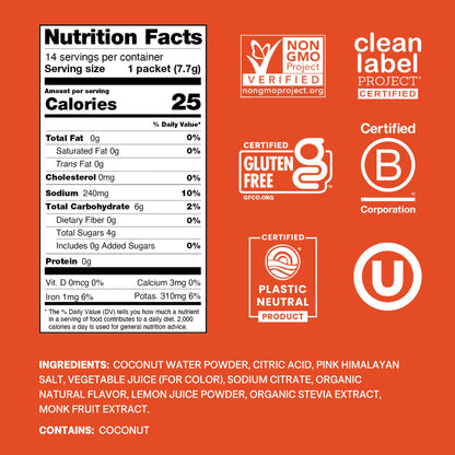 Cure Hydration | Plant-Based Electrolyte Drink Mix | No Added Sugar | FSA-HSA | Dehydration Relief Powder Made with Coconut Water | Non-GMO | Vegan | Pouch of 14 Packets - Blood Orange - Maple Wellness Supplements