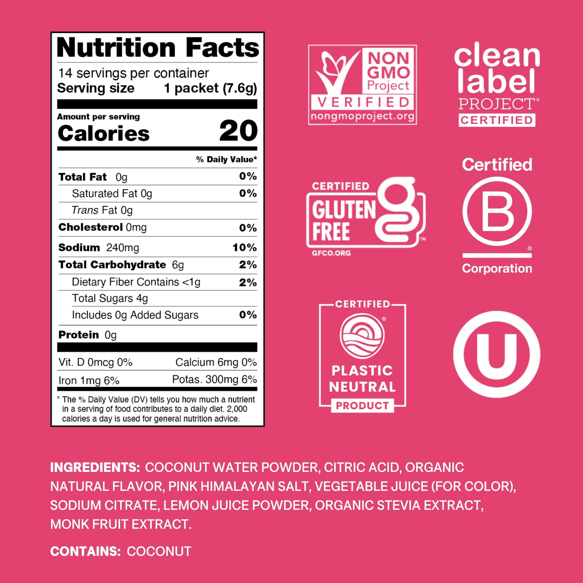 Cure Hydration | Plant-Based Electrolyte Drink Mix | No Added Sugar | FSA-HSA | Dehydration Relief Powder Made with Coconut Water | Non-GMO | Vegan | Pouch of 14 Packets - Tropical Punch - Maple Wellness Supplements