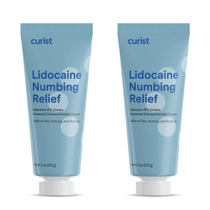Curist 5% Lidocaine Cream Maximum OTC Strength Topical Pain Relief OTC - 12 oz (Pack of 2) XL Tube 5 Percent Lidocaine Numbing Cream to Numb Effectively (2 Pack - 6 oz Tube) - Maple Wellness Supplements