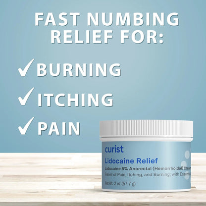 Curist 5% Lidocaine Cream Pain Relief - Numb Quickly & Effectively with 5% Lidocaine Numbing Cream for Anorectal Use - (1 Pack - 2 oz Jar) - Maple Wellness Supplements