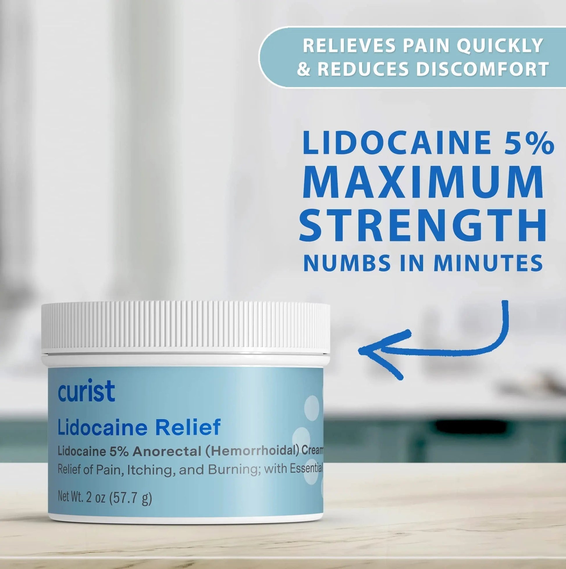 Curist 5% Lidocaine Cream Pain Relief - Numb Quickly & Effectively with 5% Lidocaine Numbing Cream for Anorectal Use - (1 Pack - 2 oz Jar) - Maple Wellness Supplements