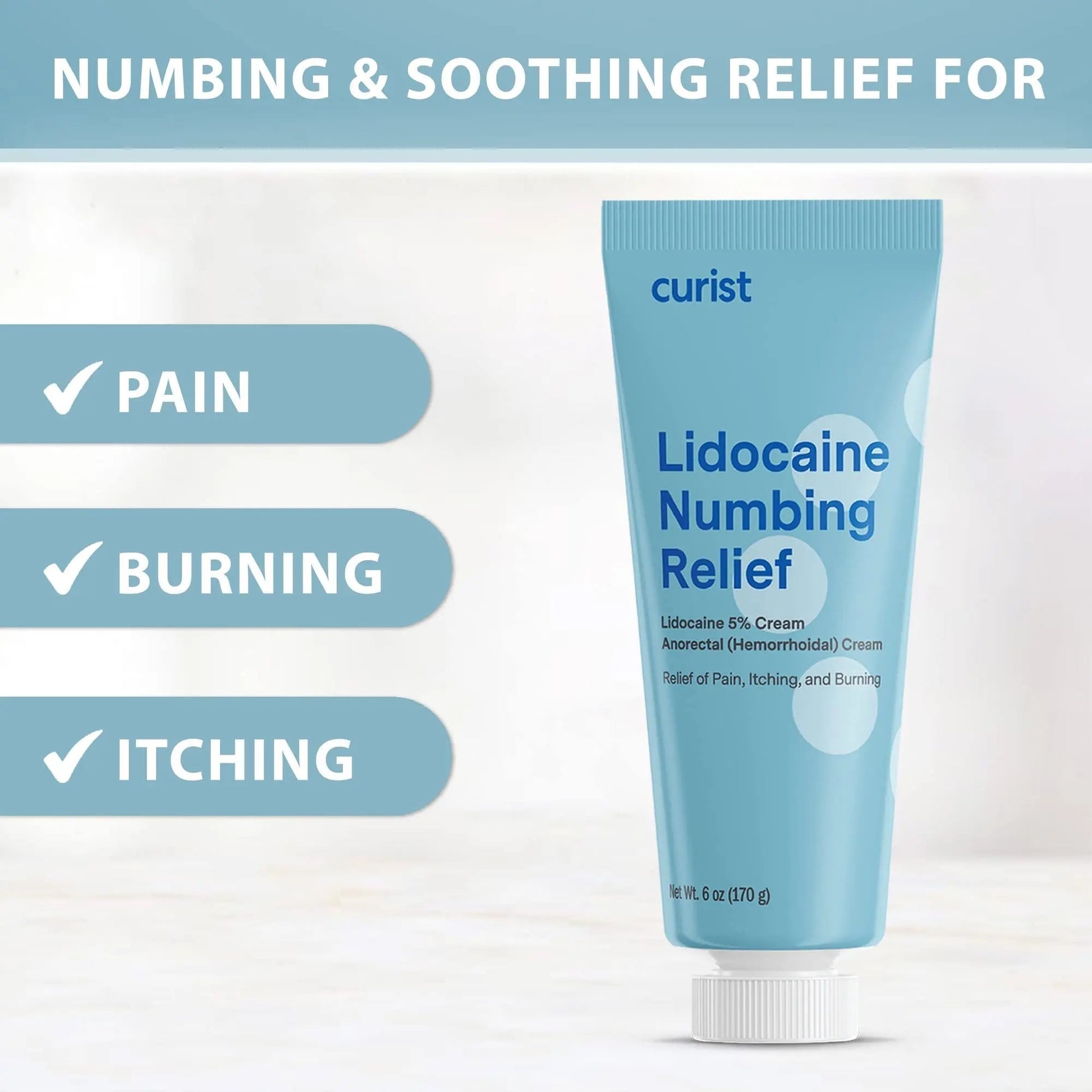 Curist 5% Lidocaine Numbing Cream - 6 oz (170 g) XL Tube - Soothing Numbing Cream for Temporary Discomfort, Itching, and Burning from Hemorrhoids Lidocaine 5% (1 Pack - 6 oz Tube) - Maple Wellness Supplements