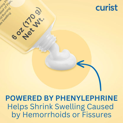 Curist Fissure and Hemorrhoid Cream with Lidocaine 5% and Phenylephrine HCl - Numbing Anal Fissure Cream Temporarily Shrinks Hemorrhoids - Reduces Itching, Swelling, & Burning - Huge Tube - 6oz - Maple Wellness Supplements