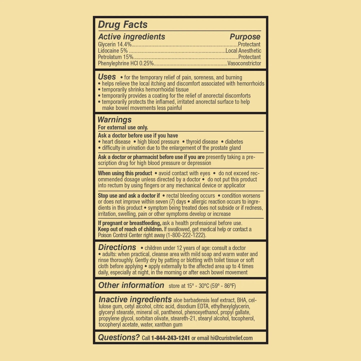 Curist Fissure and Hemorrhoid Cream with Lidocaine 5% and Phenylephrine HCl - Numbing Anal Fissure Cream Temporarily Shrinks Hemorrhoids - Reduces Itching, Swelling, & Burning - Huge Tube - 6oz - Maple Wellness Supplements