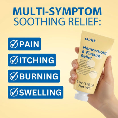 Curist Fissure and Hemorrhoid Cream with Lidocaine 5% and Phenylephrine HCl - Numbing Anal Fissure Cream Temporarily Shrinks Hemorrhoids - Reduces Itching, Swelling, & Burning - Huge Tube - 6oz - Maple Wellness Supplements
